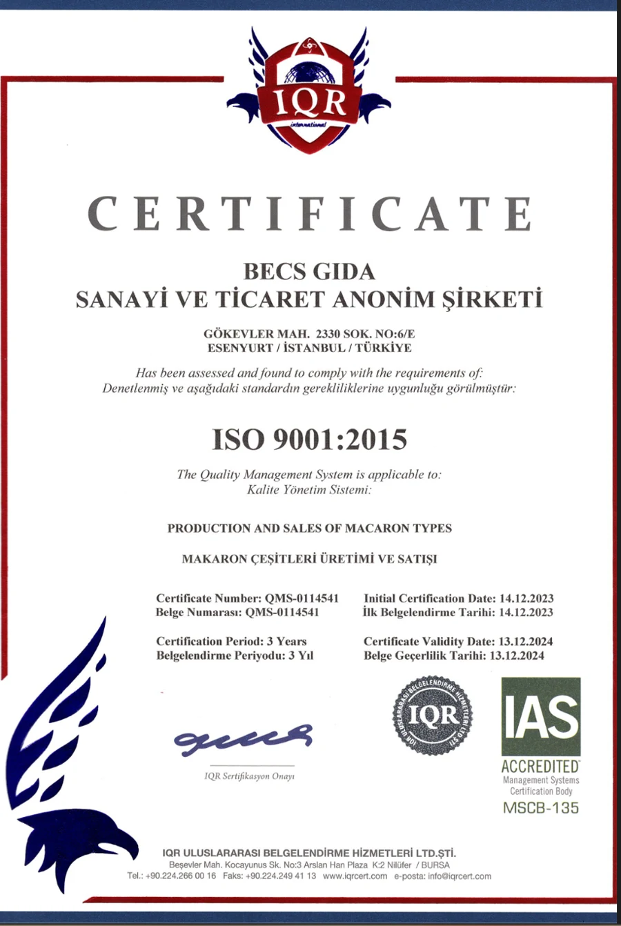 ISO 9001:2015 sertifikası — tıklayınca büyür